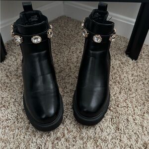 Chic Black Ankle Boots with Gold Embellishments